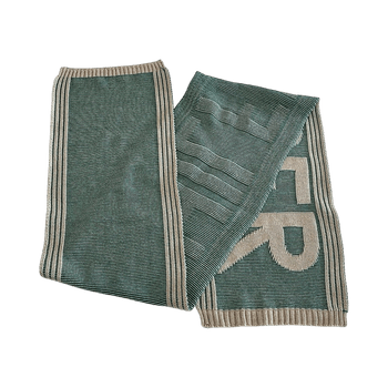 HILFIGER Knitted Scarf Green Beige Logo Long Warm Winter Scarf