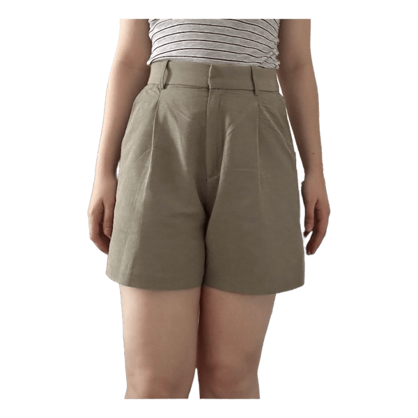 Linen Blend Khaki High-waisted Knee Length shorts