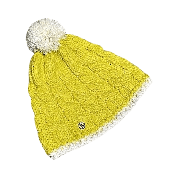 Yellow knitted beanie with pompom