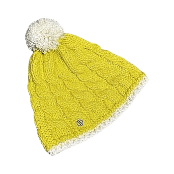 Yellow knitted beanie with pompom