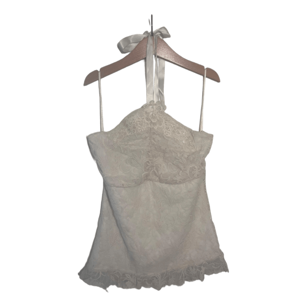 Unik vintage top- Hvid blonde halterneck top
