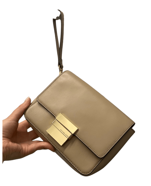 Michael Kors Madelyn small beige leather clutch bag