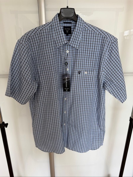 Blue checkered short sleeve shirt