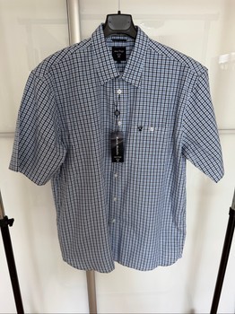 Blue checkered short sleeve shirt