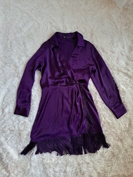 Purple satin fringe dress