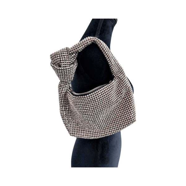 Silver rhinestone knotted handbag
