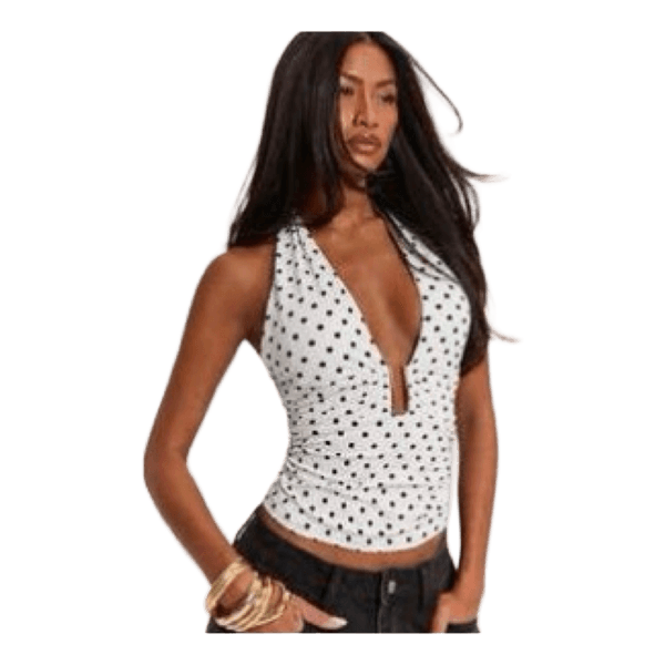 Hvid prikket halterneck top