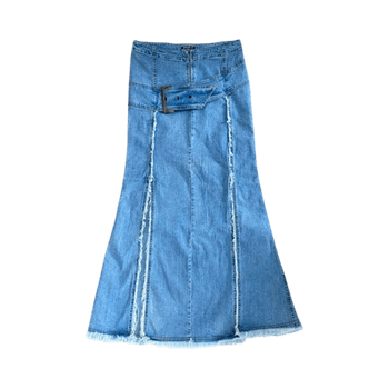 Denim Y2K distressed maxi skirt