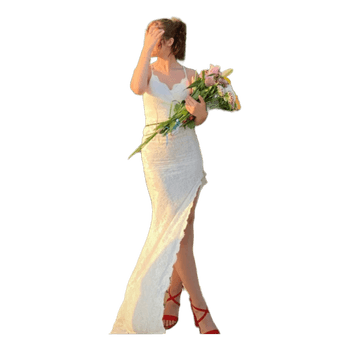White lace long dress