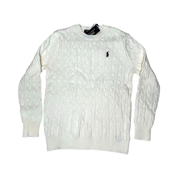 White cable knit sweater