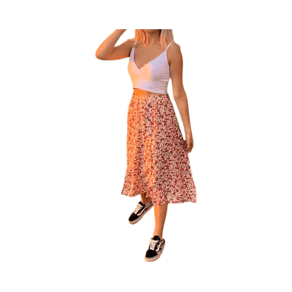 Pink floral midi skirt