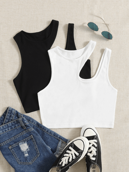 Asymmetrical neck crop tops