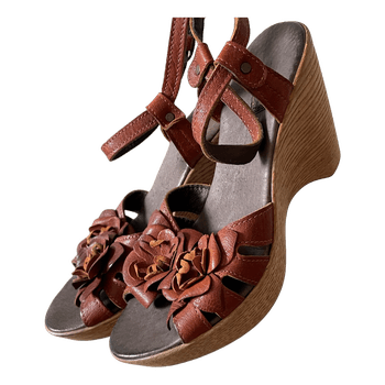 Brown leather wedge sandals