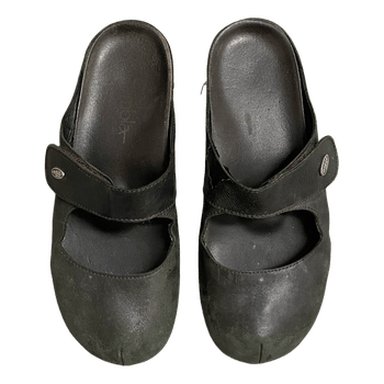 Black leather clogs