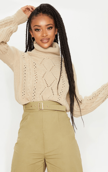 Stone Cropped Cable Knitted Jumper