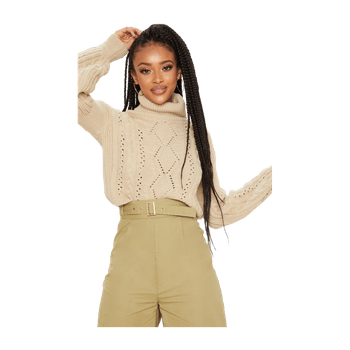 Stone Cropped Cable Knitted Jumper