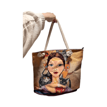 Multicolor illustrated tote bag