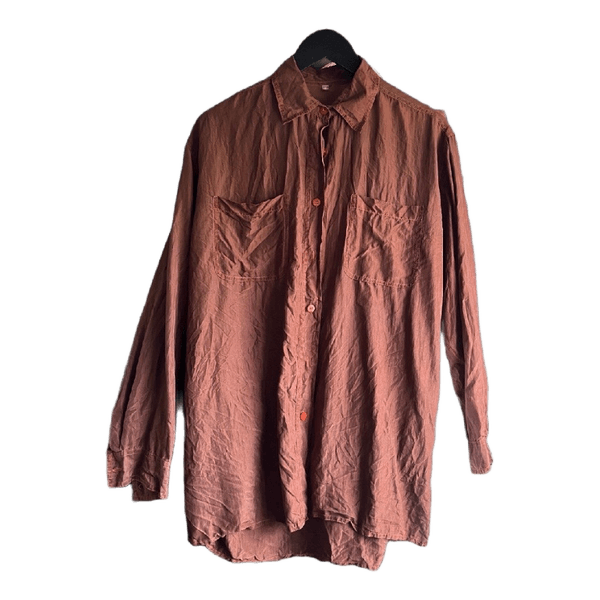 Brown silk button down shirt