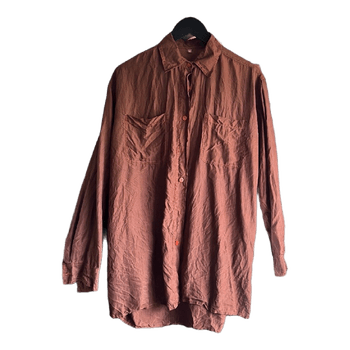 Brown silk button down shirt