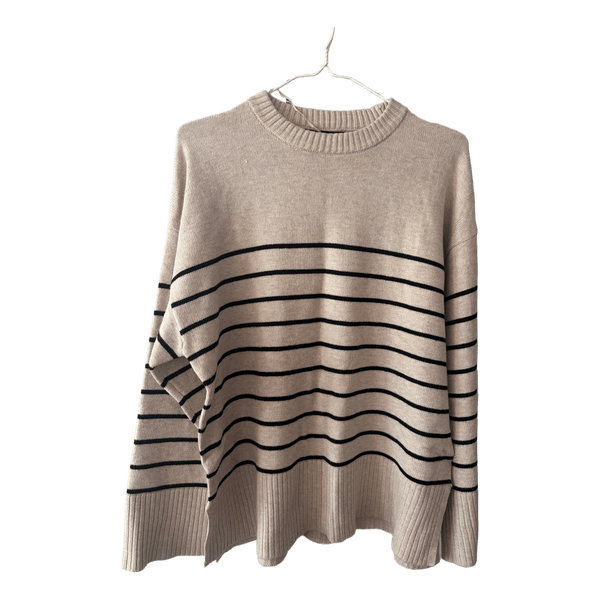 Beige stribet striktrøje