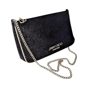 Black clutch bag with chain
