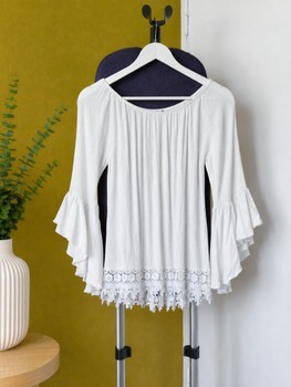White ruffle sleeve blouse