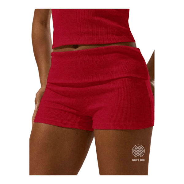 Røde ribstrikkede shorts