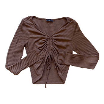 Brown ribbed drawstring top