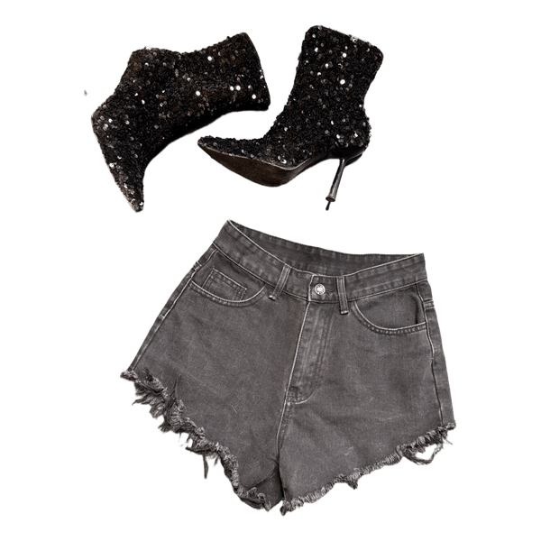 Black denim shorts