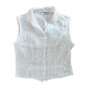 White embroidered sleeveless blouse