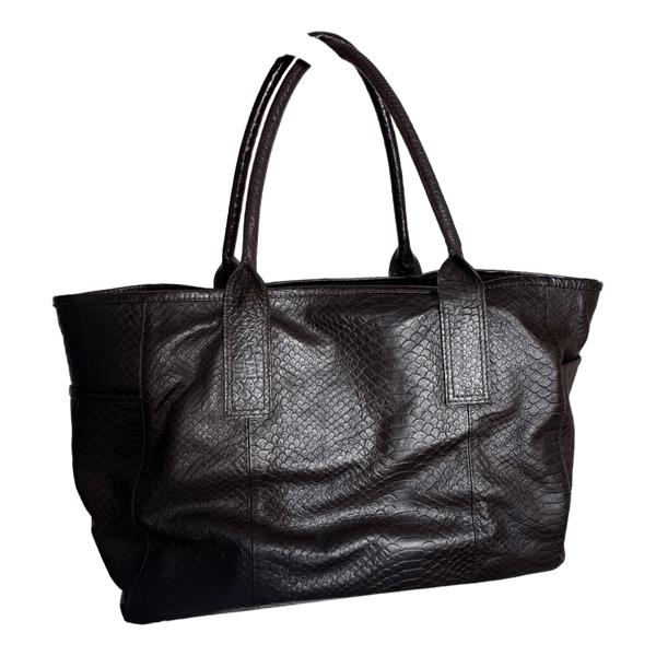 Brown snake print tote bag
