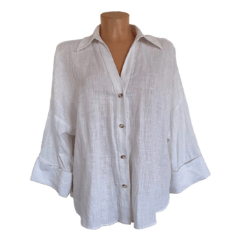White linen blend blouse Zara