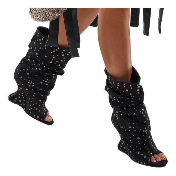 Black studded wedge boots