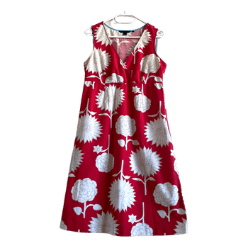 Boden Floral Cotton Dress EU 40 M-L Red White Sleeveless Dress