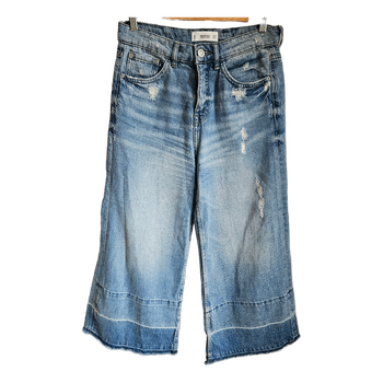 Mango Wide Leg Cropped Jeans Women EUR34 Distressed Raw Hem Culottes Y2K Denim