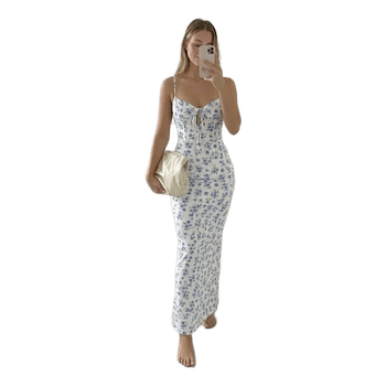 Weißes Maxikleid mit Blumenmuster