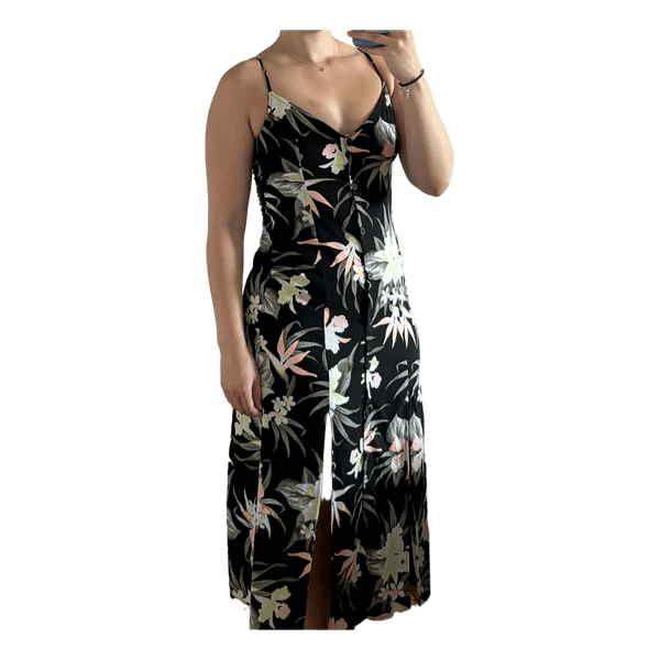 Sort blomstret midikjole