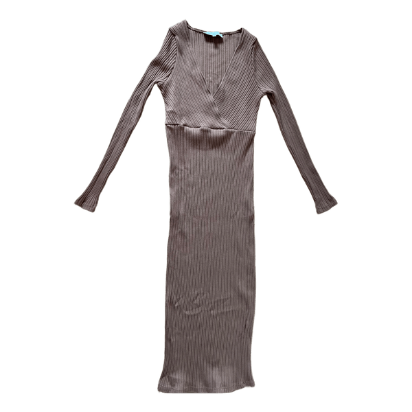 Brown ribbed knit midi dress