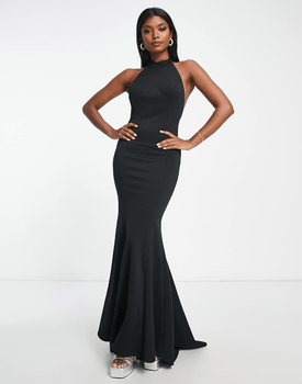 High neck fishtail maxi dress
