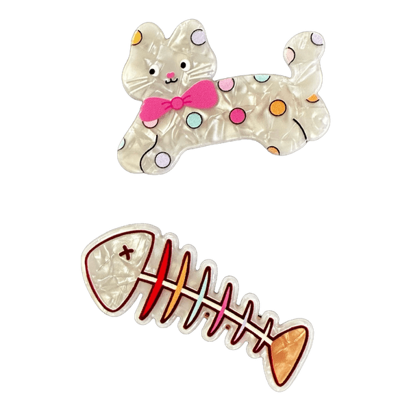 Cat and fish hair clips