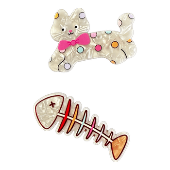 Cat and fish hair clips
