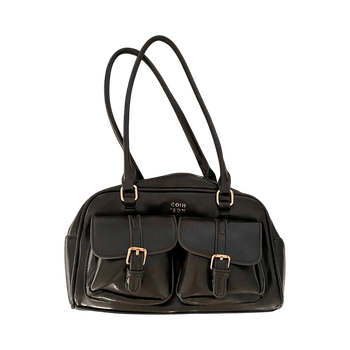 Black leather handbag