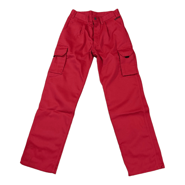 Red cargo trousers