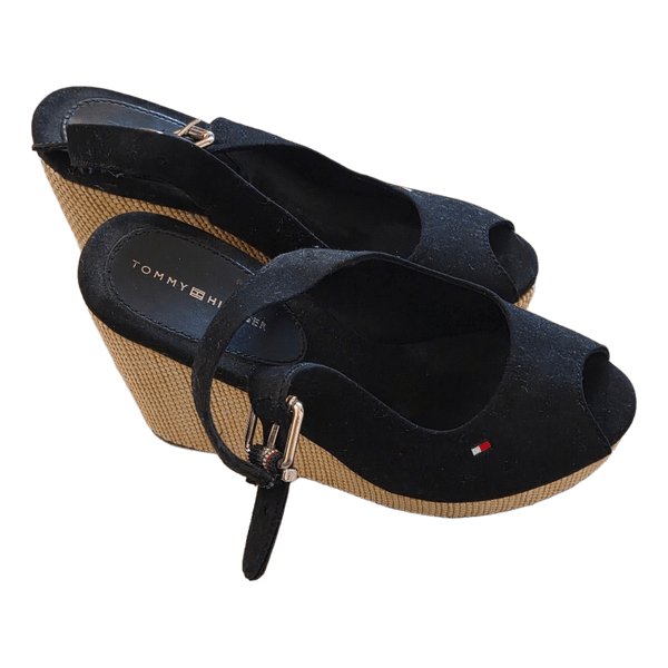 Black wedge espadrille sandals
