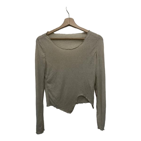 Beige ribbed long-sleeve top