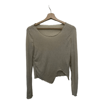 Beige ribbed long-sleeve top