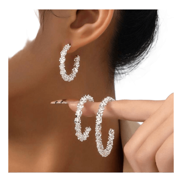 Silver textured hoop earrings 3 different sizes