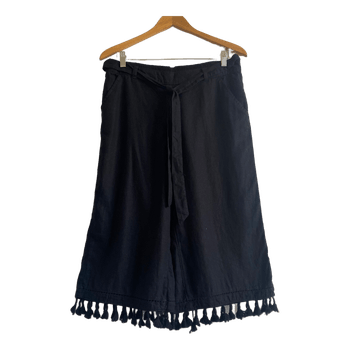 George Black Linen Culotte Trousers UK 12 EU 40 Wide Leg Tassel Hem