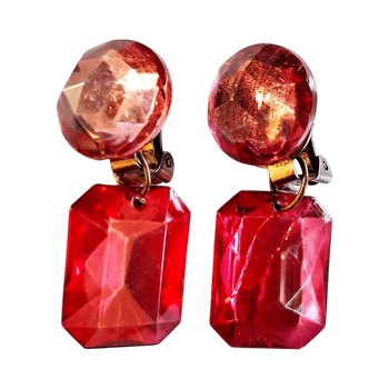 Red vintage clip-on earrings