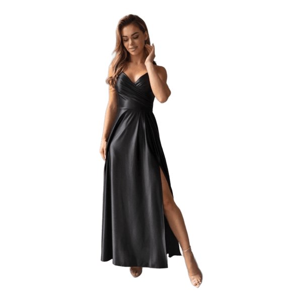 Stella Satin Spaghetti Strap Dress - Black
